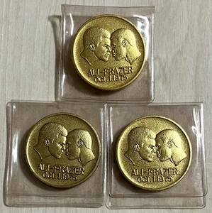 3 Lot Muhammad ALI vs Joe Frazier Manila Philippines Gold Colored Medal - Picture 1 of 3