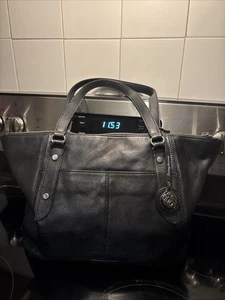 Tommy Bahama schwarze Ledertasche Handtasche 17x12 Doppelgriff Anhänger - Bild 1 von 11