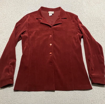 Camisa grande Coldwater Creek para mujer roja manga larga abotonada terciopelo Foto 1 de 4