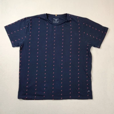 Denim & Flower Shirt Mens XL Navy Blue Flamingo Print Casual Tee 100% Cotton - Image 1 of 4