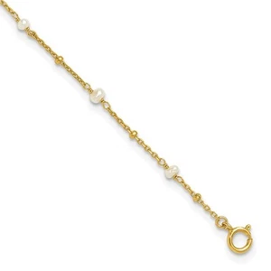 925 Sterling Silver Gold-tone 3mm FWC Pearl Anklet 9" w/1in ext. 1.29gm - Picture 1 of 5