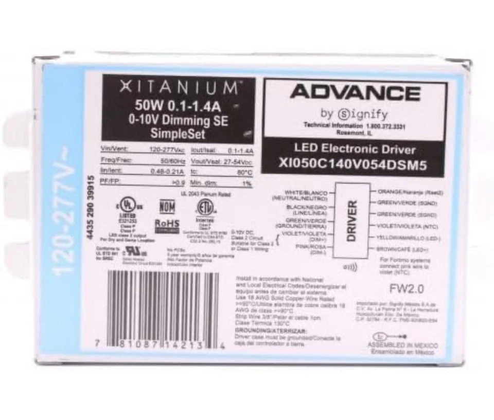 Controlador LED programable XI050C140V054DSM5 Advance Xitanium - 50W 1400mA Side-Ent Foto 1 de 3