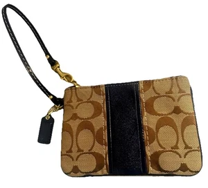 Coach Top Zip Wristlet in Signature Canvas with Navy Stripe 6" Flawless - Picture 1 of 4