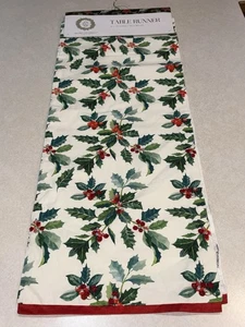 Secret Celebrity Table Runner Christmas Holly Embroidered 14” x 72” NWT - Picture 1 of 7