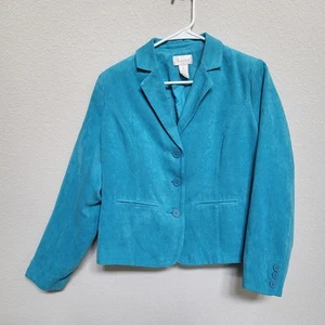 Studio Works Blazer Womens Size 8 Petite Fauz Suede Turquoise Vintage 90s Y2K - Picture 1 of 12