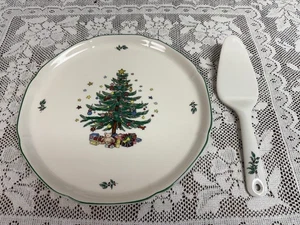 Nikko - Happy Holidays - Christmastime - 11” Hostess /Cake Plate W/ Server - Picture 1 of 8