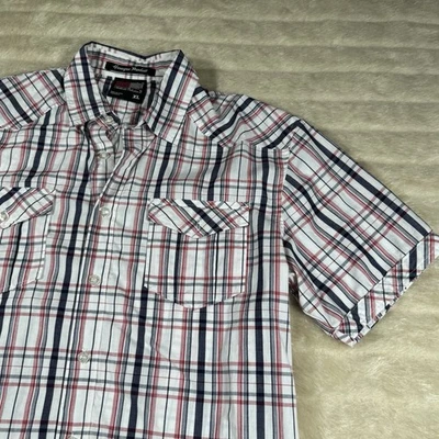 Camisa Polo Sur Para Hombres XL Roja A Cuadros Abotonada Manga Corta Algodón Y2K Extra Grande Foto 1 de 4