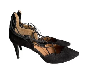 Tacones altos con cordones negros con tiras R Edition gamuza negra talla 7 del Reino Unido - Imagen 1 de 10