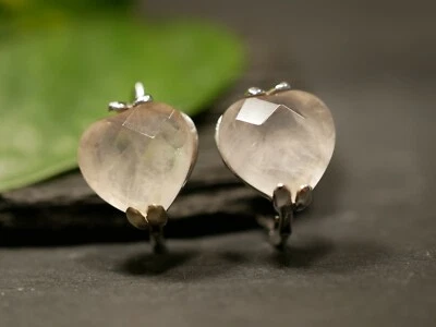 Herzförmige 375 9 K Weißgold Ohrringe Ohrhänger Rosenquarz Sogni d'oro BCI  - Bild 1 von 4