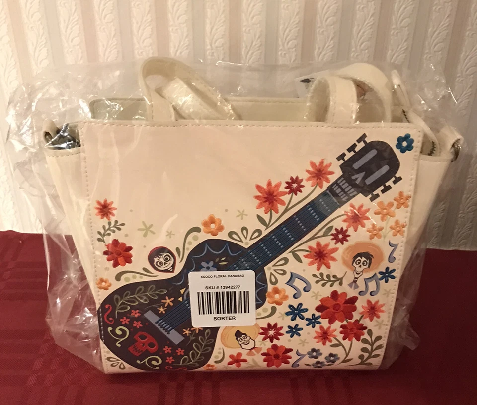 Loungefly Disney Pixar Coco Floral Satchel Crossbody Cream White Multi Small