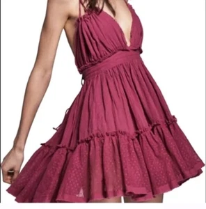 R. Vivimos Adjustable Fuchsia Halter Top Gauzy Sundress Size M 8-10 - Picture 1 of 12