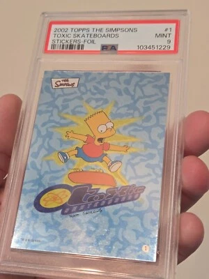 2002 TOPPS SIMPSONS STICKERS *FOIL* BART TOXIC SKATEBOARDS #1 | PSA 9 MINT POP 1 - Image 1 of 4