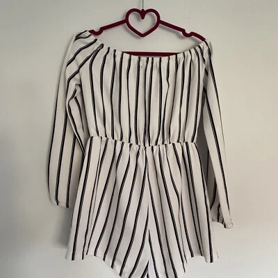 Misguided UK 10 Playsuit Black White Summer Striped Shorts Holiday Beach - Image 1 of 4