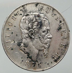 1871 MbBN ITALY King Victor Emmanuel II Large Silver 5 Lire ITALIAN Coin i92691 - Picture 1 of 3