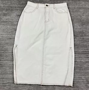 GB Skirt Womens Juniors 5 Ivory Jean Denim Casual Slits - Picture 1 of 13