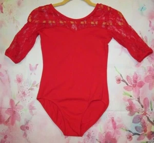 Leotard New Red Lace Half Sleeve Size 4 XS Child Gymnastics Dance Ballet Costume - Picture 1 of 1