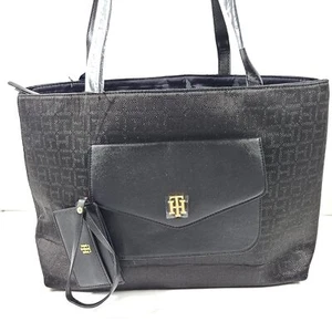Tommy Hilfiger Monogram Print Tote with Pouch CC Holder Shoulder Bag Black - Picture 1 of 11