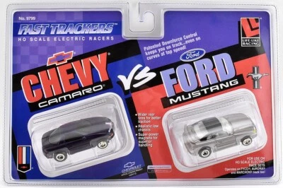 Life-Like Chevy Camaro vs Ford Mustang Twin Pack (2 Cars) HO Slot Cars DISC NOS - Image 1 of 4