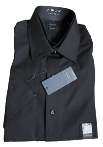 Arrow big fit wrinkle free shirt size 17 short sleeves black men Shirt  NWT