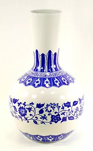 Large Vintage Flowered Oriental Asian Chinese Porch Vase Cobalt White 00051010 - Picture 1 of 7