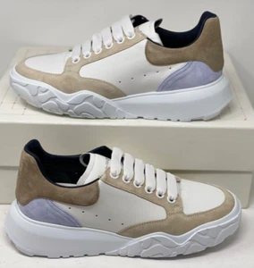 $540 Men's Alexander McQueen Court Trainer Sneakers White Blue Beige Ivory 40 7 - Picture 1 of 17