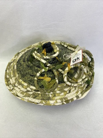 Round 9" Coiled Woven Hand Made Basket with Spiral Lid ~ Storage ~ Deco Cover