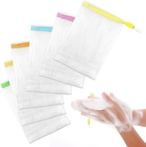 6PCS Assorted Colors Soap Bags for Soap Bars, Handmade Bubble Mesh Soaps Bag Exf - Picture 1 of 8