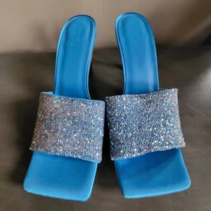 ASOS DESIGN - Women's Hattie Mid Heeled Mule Sandals - Crystal Blue Size 11  - Picture 1 of 15