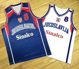 Custom Retro Peja Stojaković #8 Serbia Jugoslavija Basketball Jersey Any Names - Picture 1 of 8