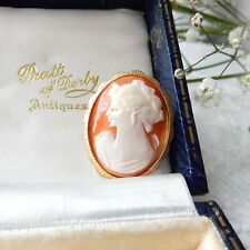 Vintage Gold Shell Cameo Lady Brooch Signed A*D Rolled Gold