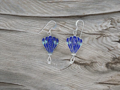 Hot Air Balloon Sterling Silver Dark Blue Lapis and Opal Earrings NEW Handmade - Image 1 of 4