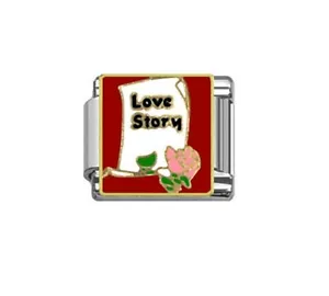 9mm Italian Charms E34 Love Story with Rose Fits Classic Size Bracelet - Picture 1 of 1