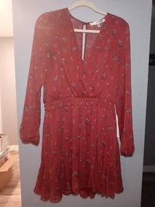 Reihe A - gesmoktes Langarm Chiffon Minikleid, Large - burgund Blumen gefüttert - Bild 1 von 9