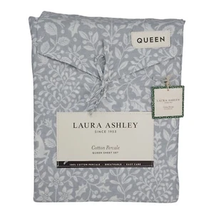 Laura Ashley Cotton Percale QUEEN Sheet Set Gray Deer Dance Holiday Print - Picture 1 of 8