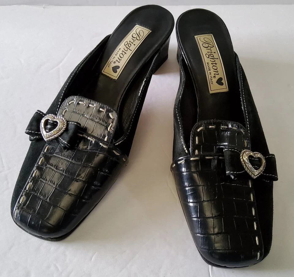 Tacones deslizables Brighton Geneva de gamuza de cuero negros talla 5,5 M para mujer Foto 1 de 4