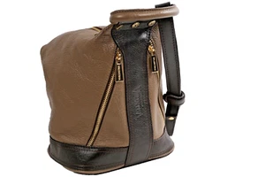 Valentina Beige Brown Leather Convertible Shoulder Backpack Shoulder Bag - Picture 1 of 17