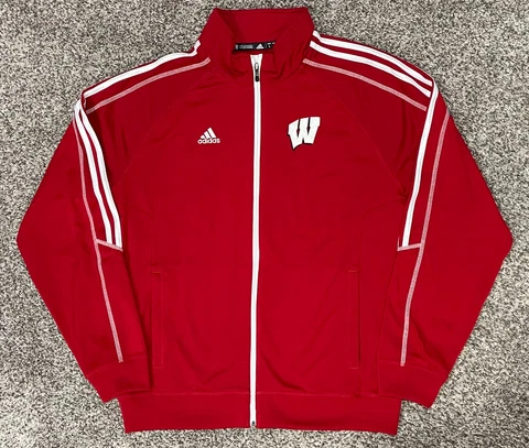 Wisconsin Badgers Adidas Full Zip Jacket Men's Large - Perfect Shape! Cover