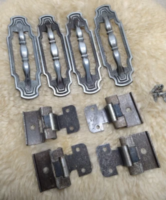 VINTAGE CABINET & DRAWER PULLS 5" LONG ANTQUE BRONZE PLATES HANDLES WITH HINGES - Image 1 of 4