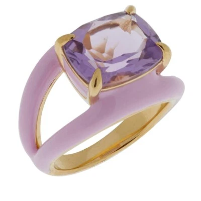 Anillo Rarezas Chapado en Oro Plata de Ley Esmalte Amatista Vástago Dividido X Talla 7 Foto 1 de 4