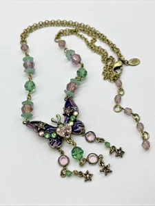 Vintage Kirks Folly Schmetterling Halskette lila grün aqua Emaille Strass Perlen - Bild 1 von 10