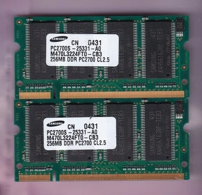 512MB 2x256MB PC-2700S SAMSUNG M470L3224FT0-CB3 DDR-333 LAPTOP DDR1 Memory Kit - Image 1 of 3