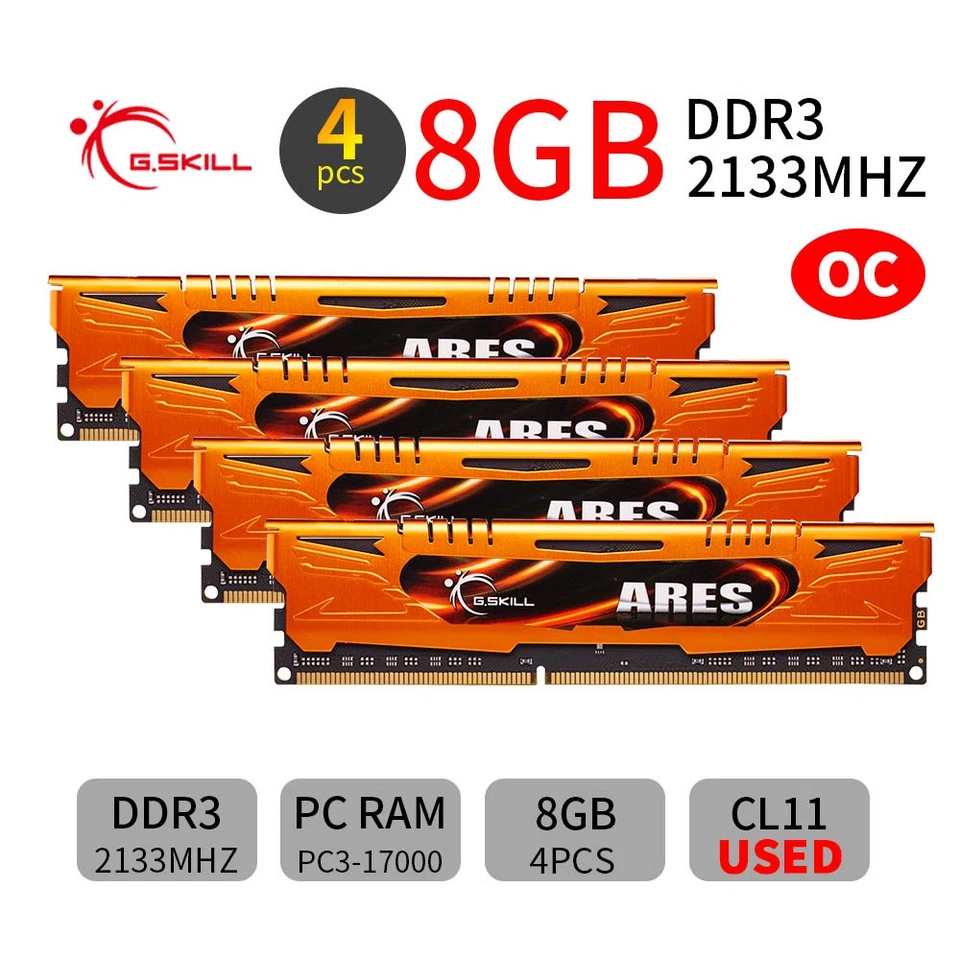 G.Skill 32GB 4x 8GB DDR3 OC 2133MHz PC3-17000U Desktop RAM F3-2133C11Q-32GAO AU - Image 1 of 4