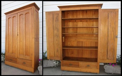 1892 年古董橡木 KNOCKDOWN 堆叠部分 DBL 衣柜衣橱皇冠成型 — 第 1/4 张图片