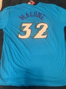 Men's Utah Jazz Karl Malone Mitchell & Ness Blue Reload Name & Number T-Shirt XL - Picture 1 of 3