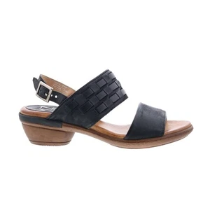 Miz Mooz Constance Womens Black Leather Hook & Loop Strap Sandals Shoes - Picture 1 of 8