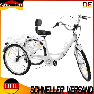 Klapprad Dreirad für Erwachsene 24 Zoll 7-Gange 3-Räder Fahrrad mit Einkaufskorb - Bild 1 von 4