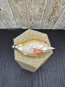 Antik Vintage Quecksilber Glas Orange Silber Tropische Fische Ornament Weihnachten - Bild 1 von 3