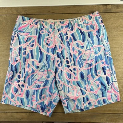 "Pantalones Cortos Lilly Pulitzer Para Hombres Beaumont Elastizados Carrete Azul Nauti Ancla Talla 34 x 8""" Foto 1 de 4