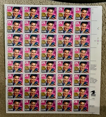 USPS  Sheet of Forty Elvis Presley 29 Cent Commemorative Stamps 1993 - Image 1 of 3