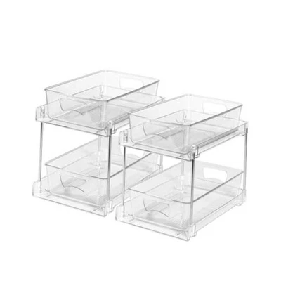 Paquete de 2 organizadores y almacenamiento de baño transparentes, 2 niveles extraíbles debajo del fregadero PACK de 2 Foto 1 de 4
